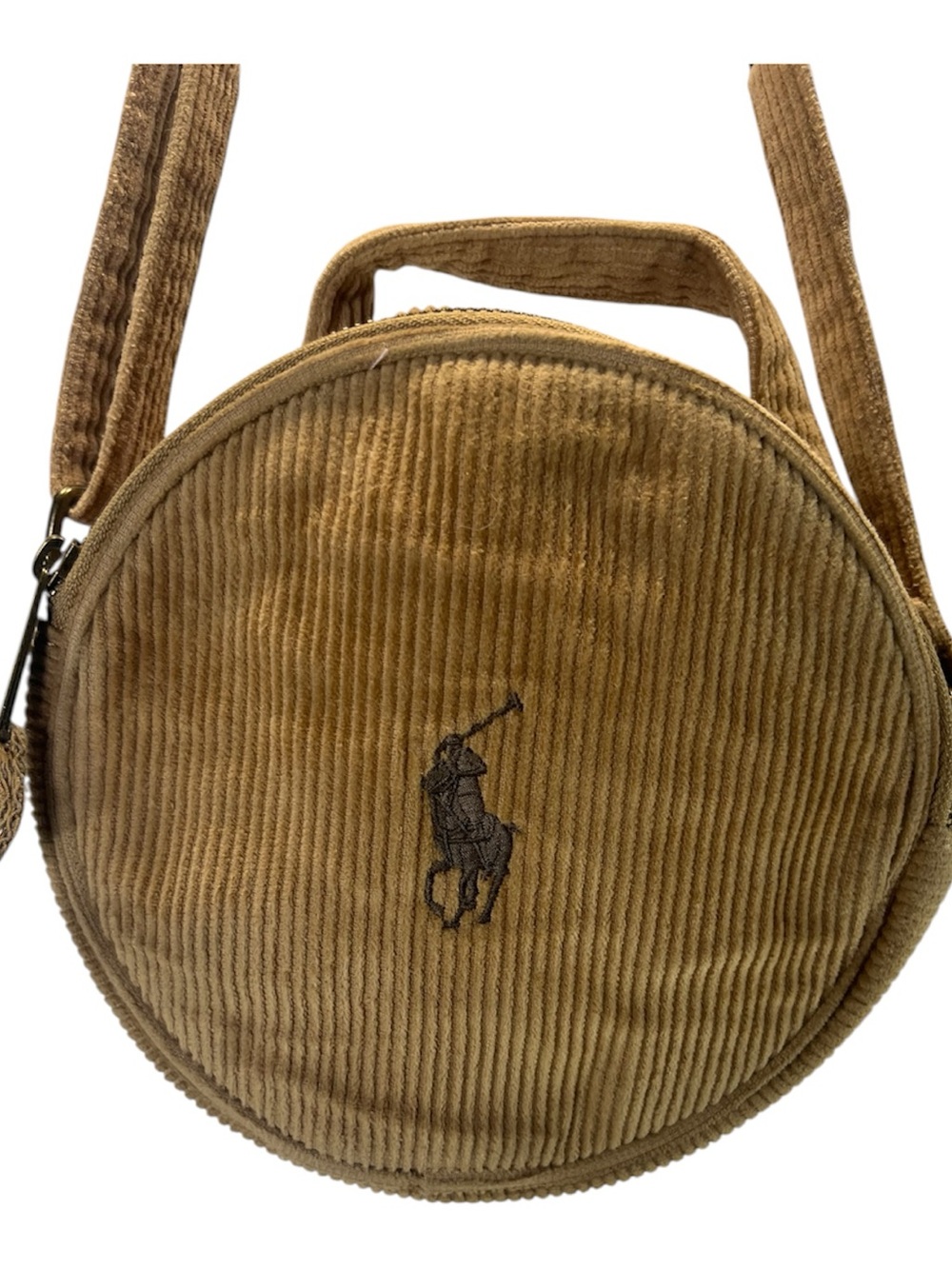 Polo Ralph Lauren Corduroy Round Crossbody Bag Classic Camel Pony Logo